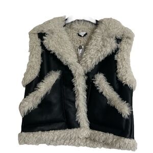 Topshop Black and Cream Shearling Vest